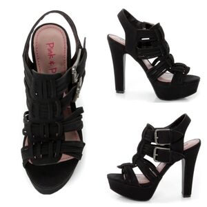 Pink & Pepper Lolla Black Strappy Platform Sandals 👠
